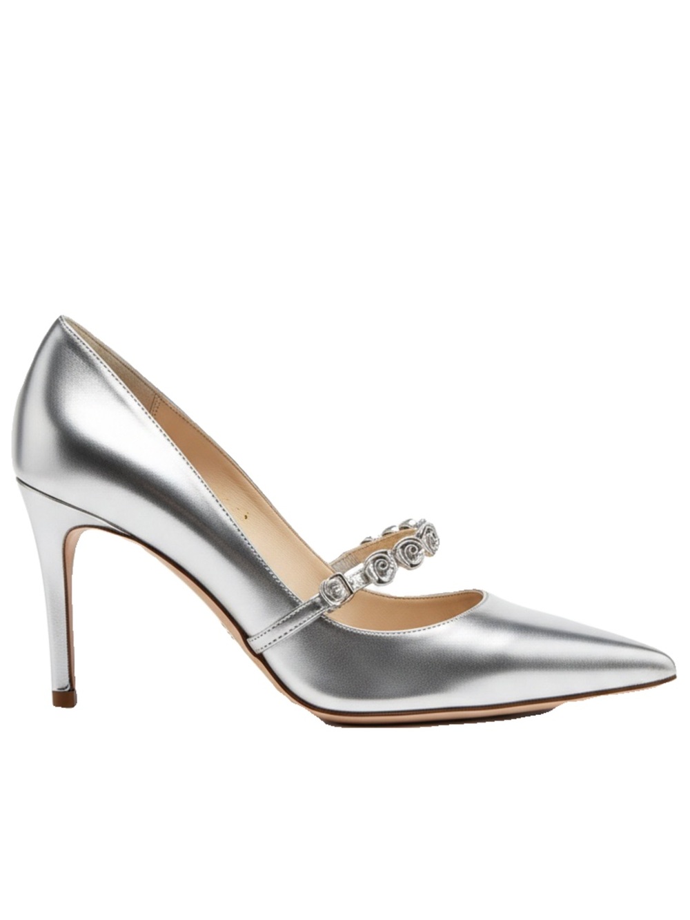 🛍️Dior Authentic Silver Metallic Rose Embellished Heels